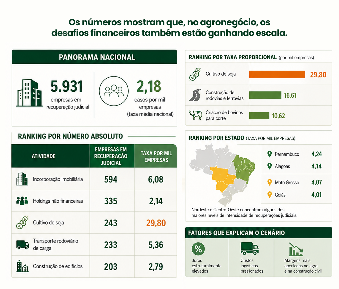 Os números mostram que, no agronegócio, os desafios financeiros também estão ganhando escala.